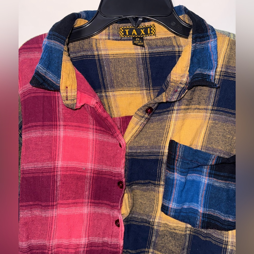 Taxi Vintage Grunge 80s Plaid button up flannel pink, yellow, blue EUC - Picture 5 of 10